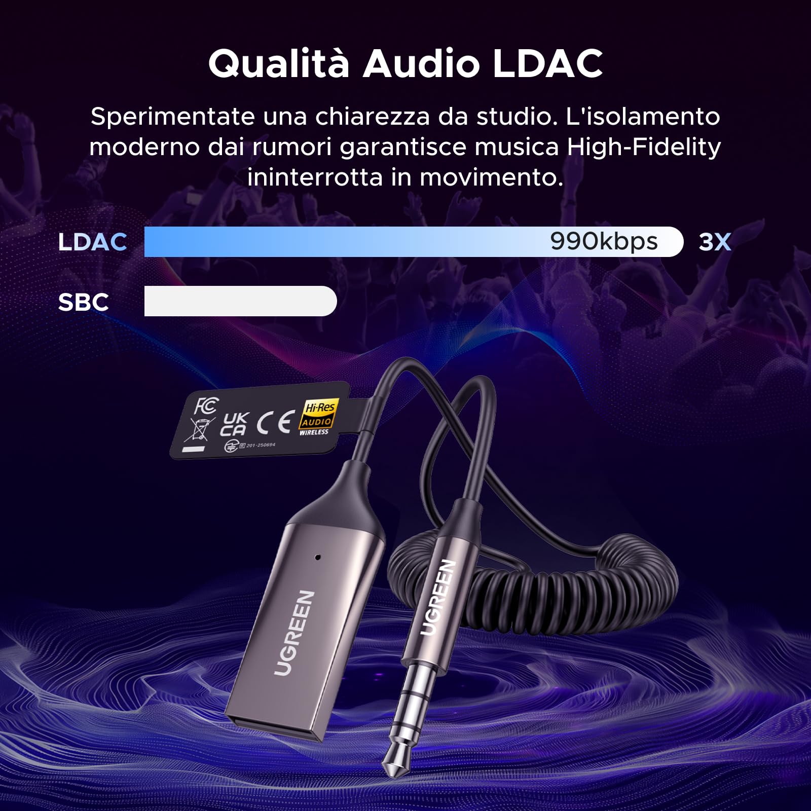 ugreen-ricevitore-bluetooth-6-0-auto-ldac-hi-res-con-jack-3-5mm-usb-a-e-microfon image 3
