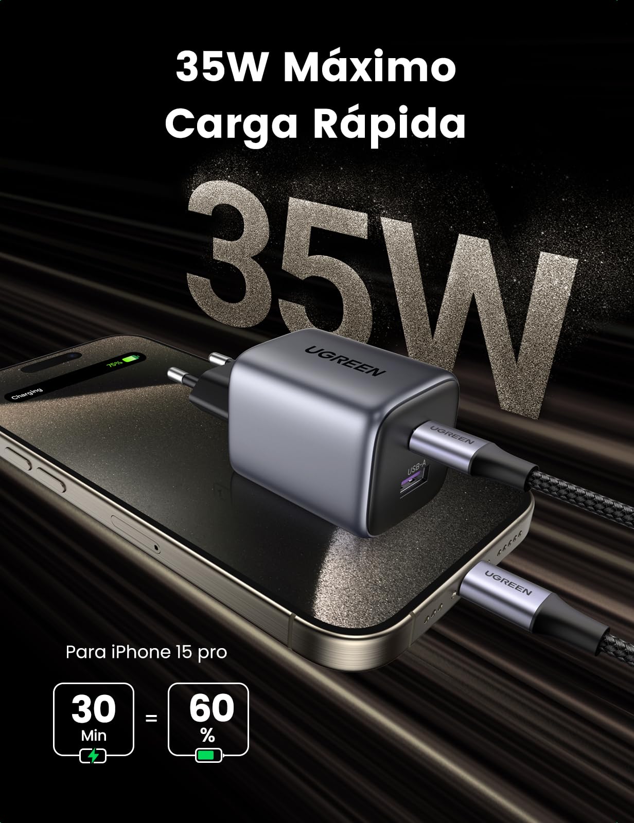 ugreen-nexode-35w-caricatore-usb-c-gan-usb-a-22-5w image 2