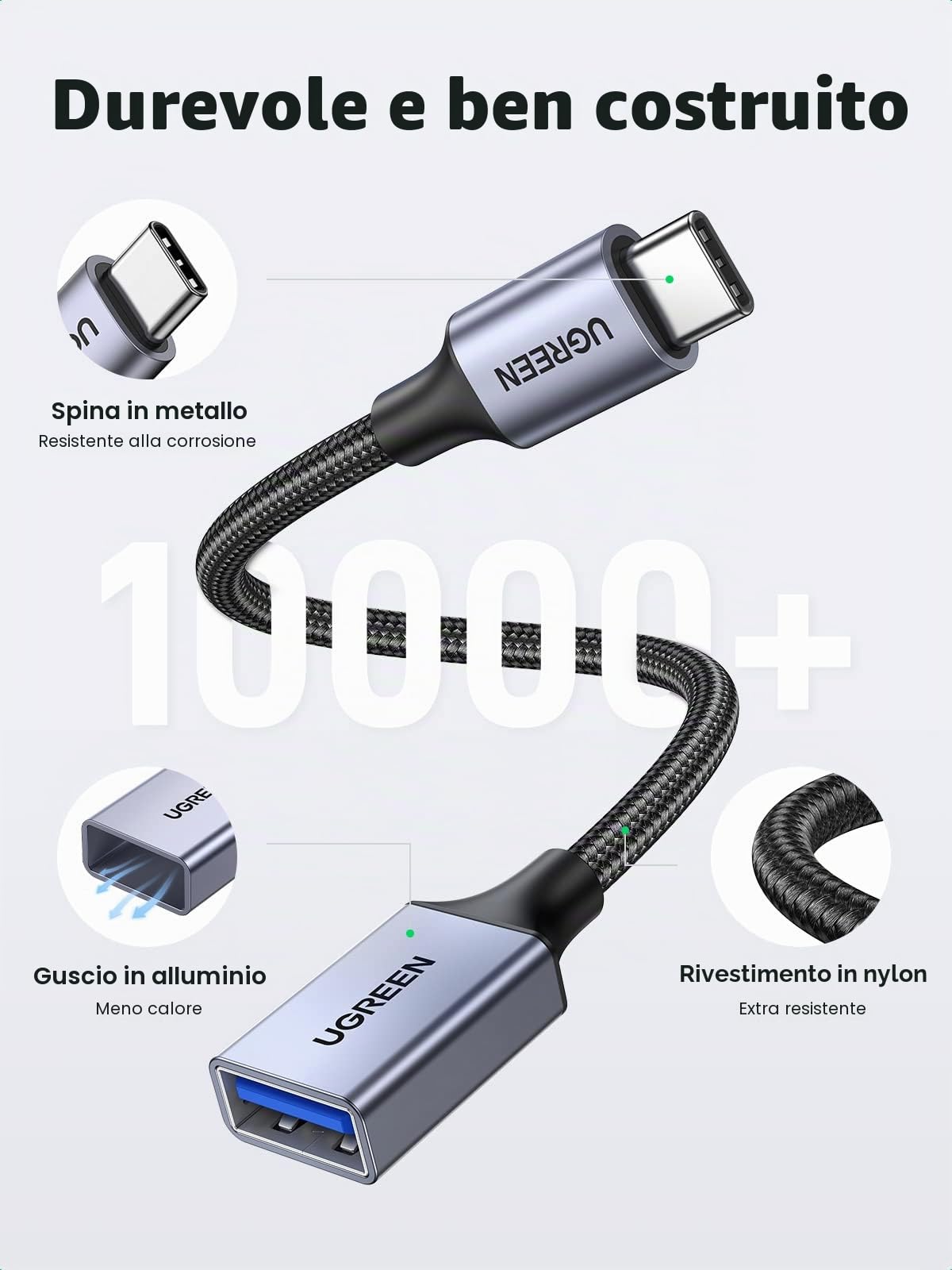 ugreen-adattatore-otg-usb-c-maschio-a-usb-3-0-femmina-5gbps-nylon-grigio image 7