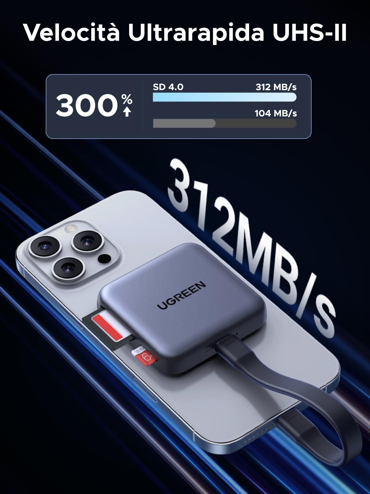 ugreen-lettore-schede-sd-4-0-uhs-ii-usb-c-magnetico-312mb-s-pd-100w-alluminio image 3