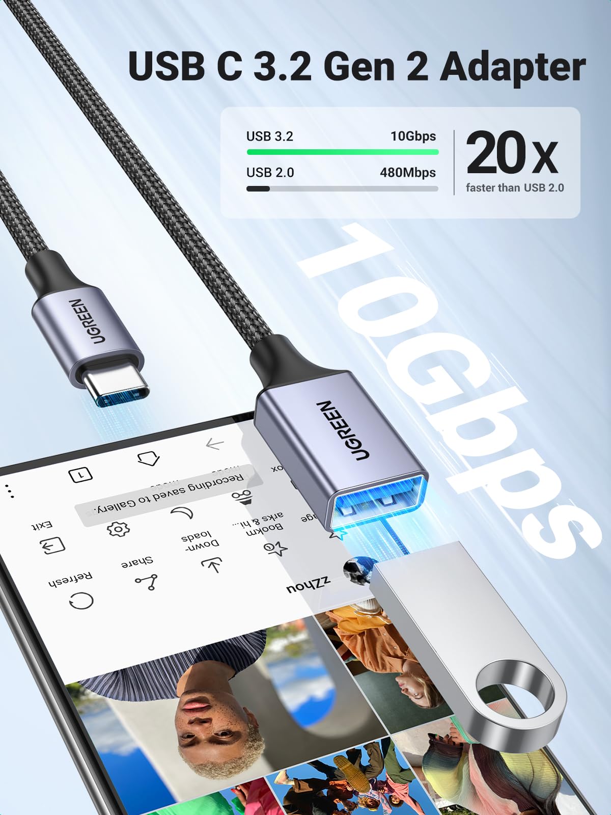ugreen-adattatore-otg-usb-c-maschio-a-usb-3-0-femmina-5gbps-nylon-grigio image 3