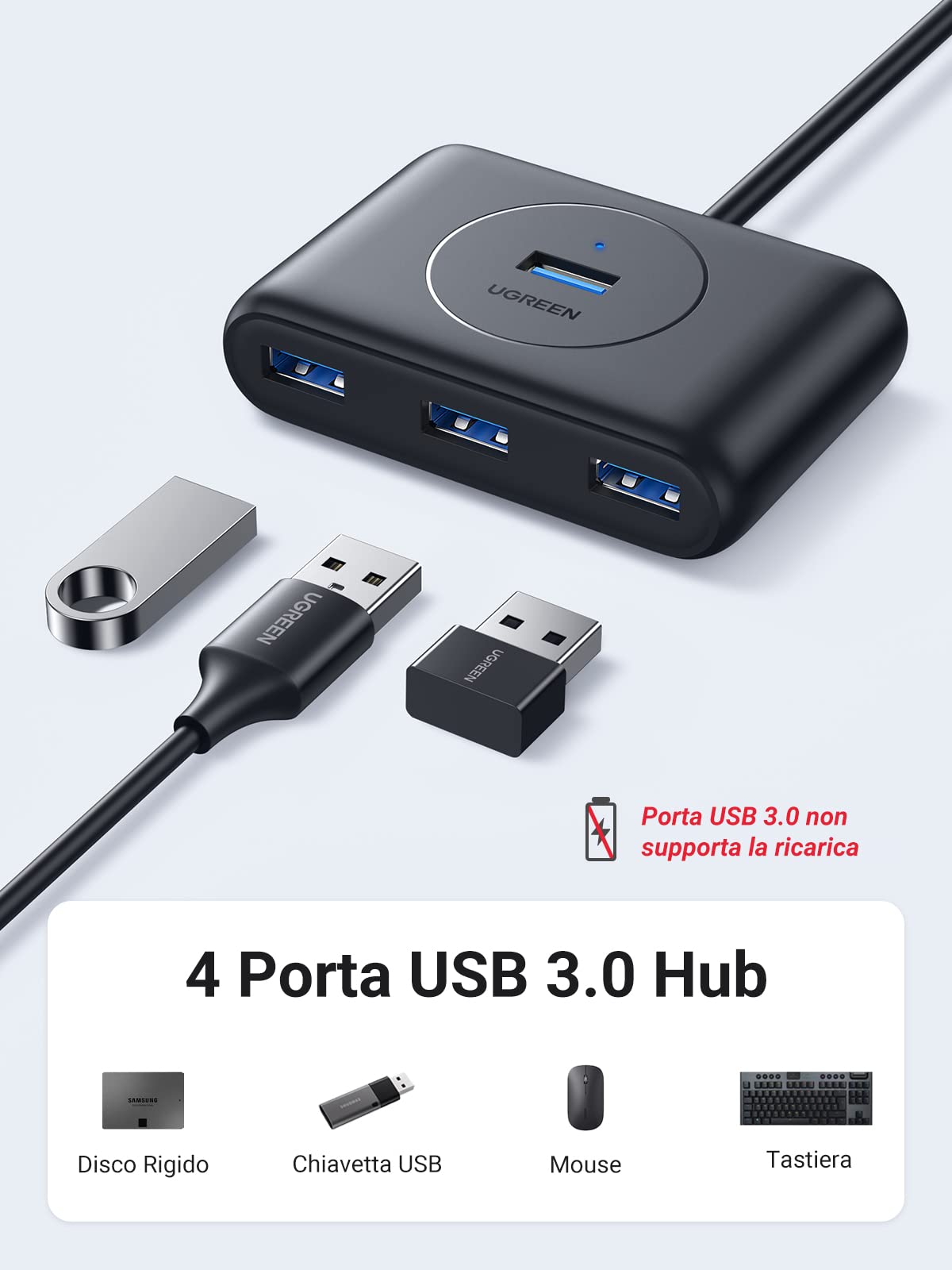 ugreen-hub-usb-3-0-4-porte-5gbps-con-cavo-100cm-nero image 3