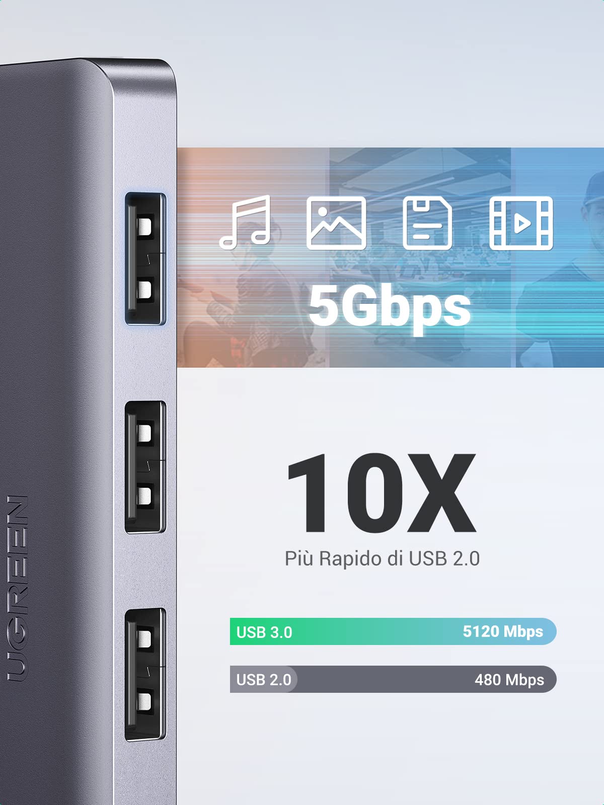 ugreen-hub-usb-3-0-4-porte-5gbps-con-alimentazione-5v image 5