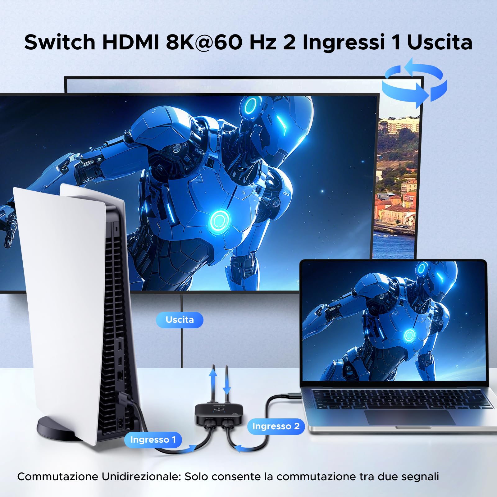 ugreen-switch-hdmi-2-1-8k-60hz-commutatore-2-ingressi-1-uscita-4k-240hz image 3
