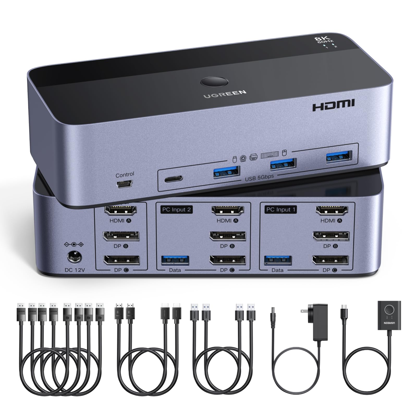 ugreen-switch-kvm-hdmi-dp-2-pc-x-3-monitor-8k-60hz-con-3x-usb-a-1x-usb-c-5gbps image 1