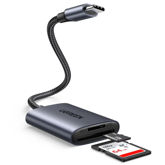 ugreen-lettore-di-schede-sd-usb-c-in-alluminio-sd-3-0-170mb-s-doppio-slot-sd-tf image 1