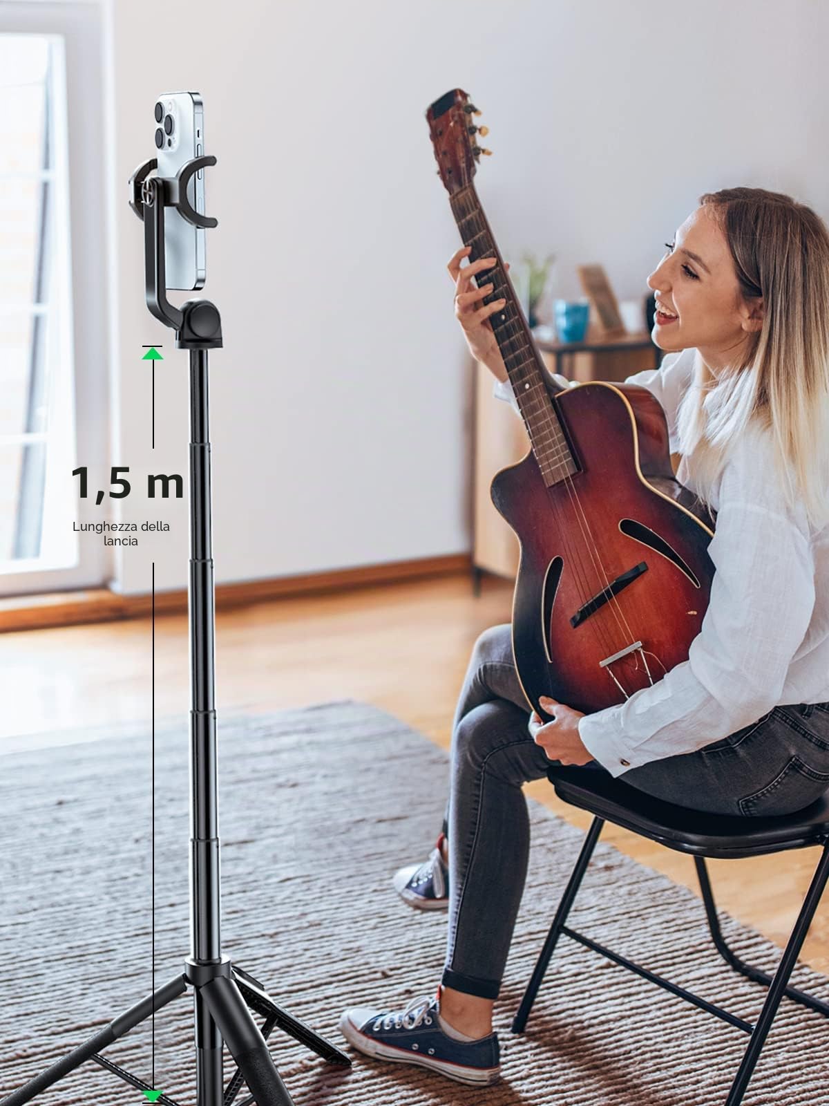 ugreen-treppiede-selfie-stick-bluetooth-3-in-1-estensibile-150cm-con-telecomando image 2