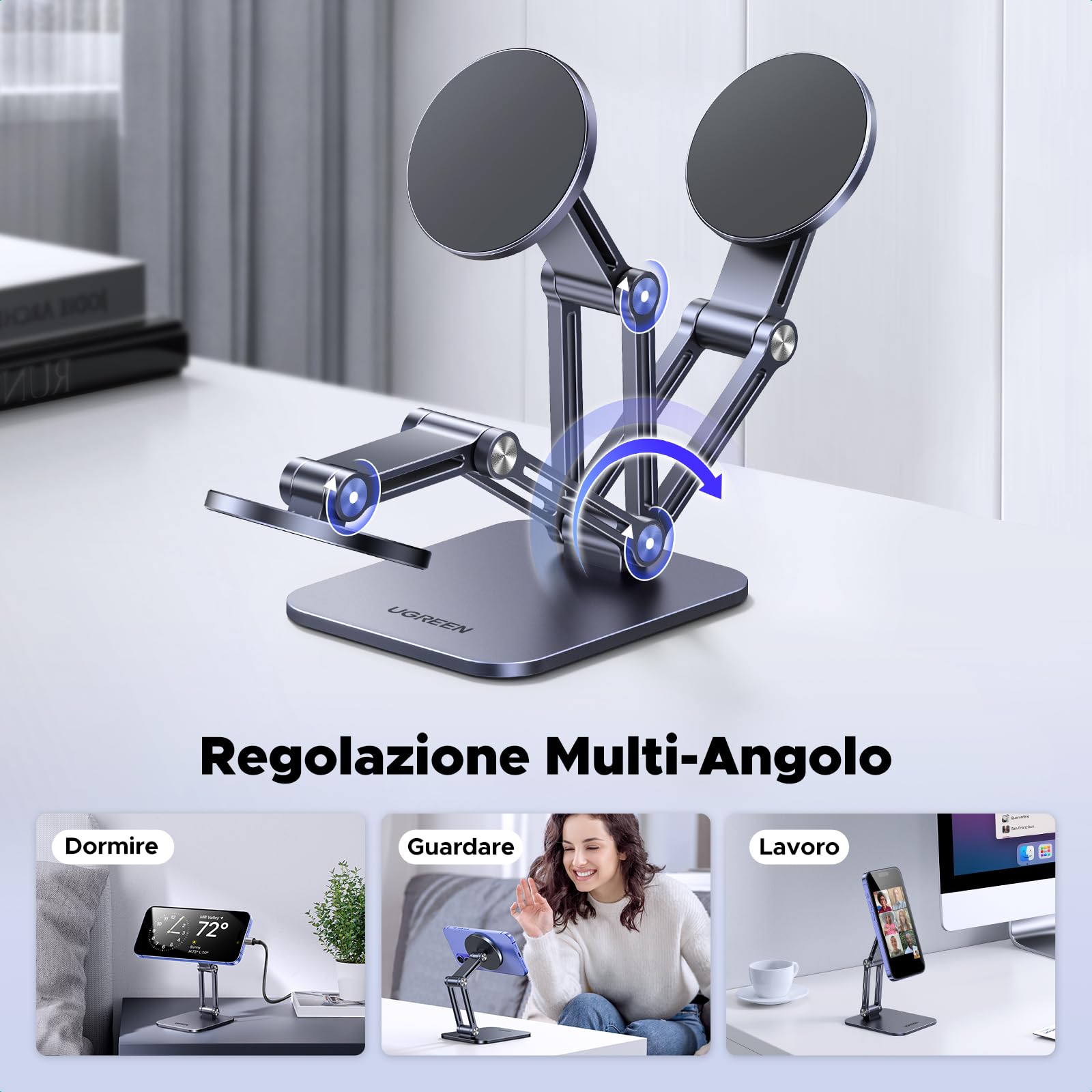 ugreen-supporto-magnetico-magsafe-da-tavolo-pieghevole-in-alluminio-argento-con- image 4