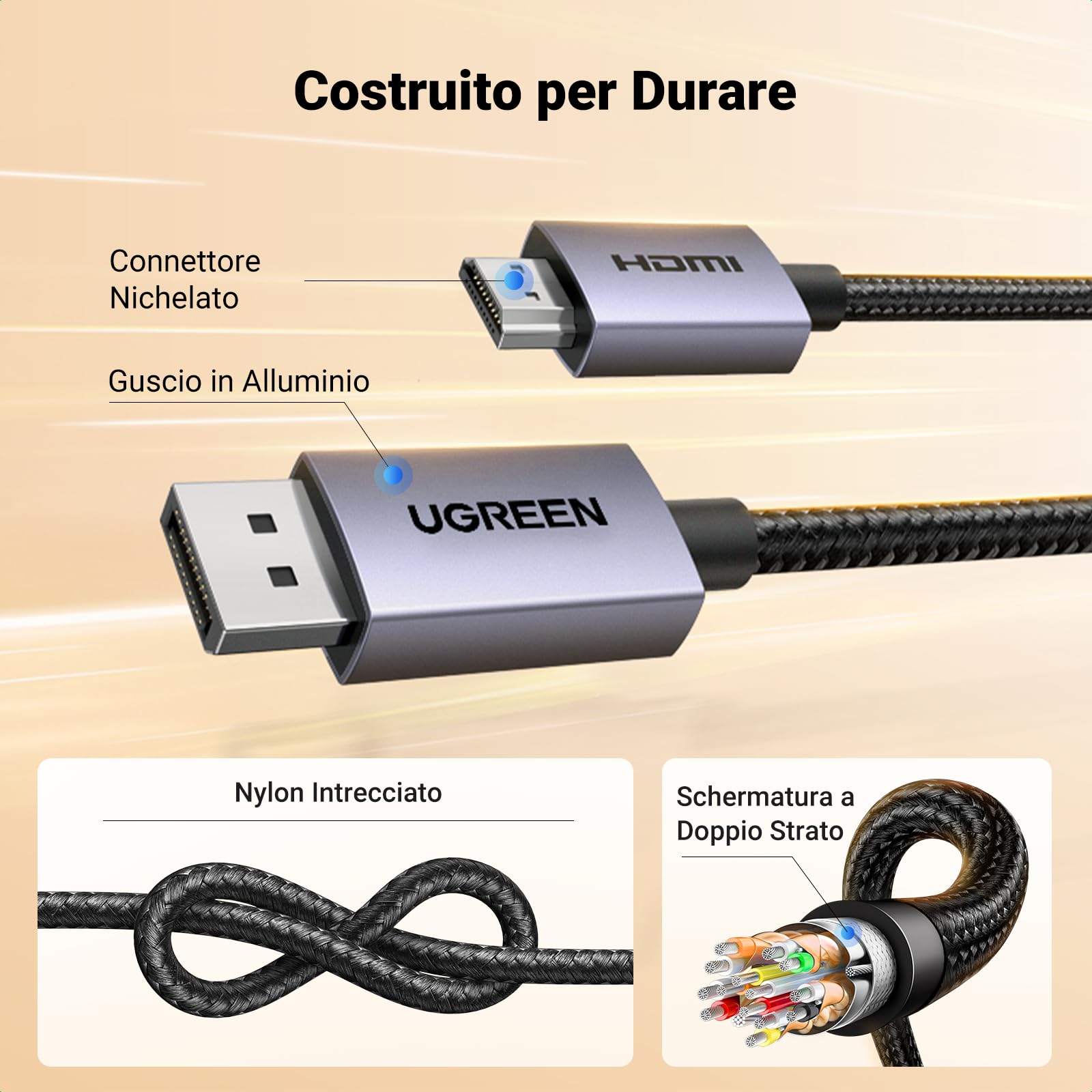 ugreen-cavo-displayport-a-hdmi-4k-30hz-2m-guscio-in-alluminio-treccia-nylon image 6