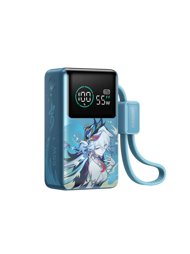 ugreen-nexode-pro-power-bank-10000mah-55w-con-cavo-usb-c-blu-pavone image 1