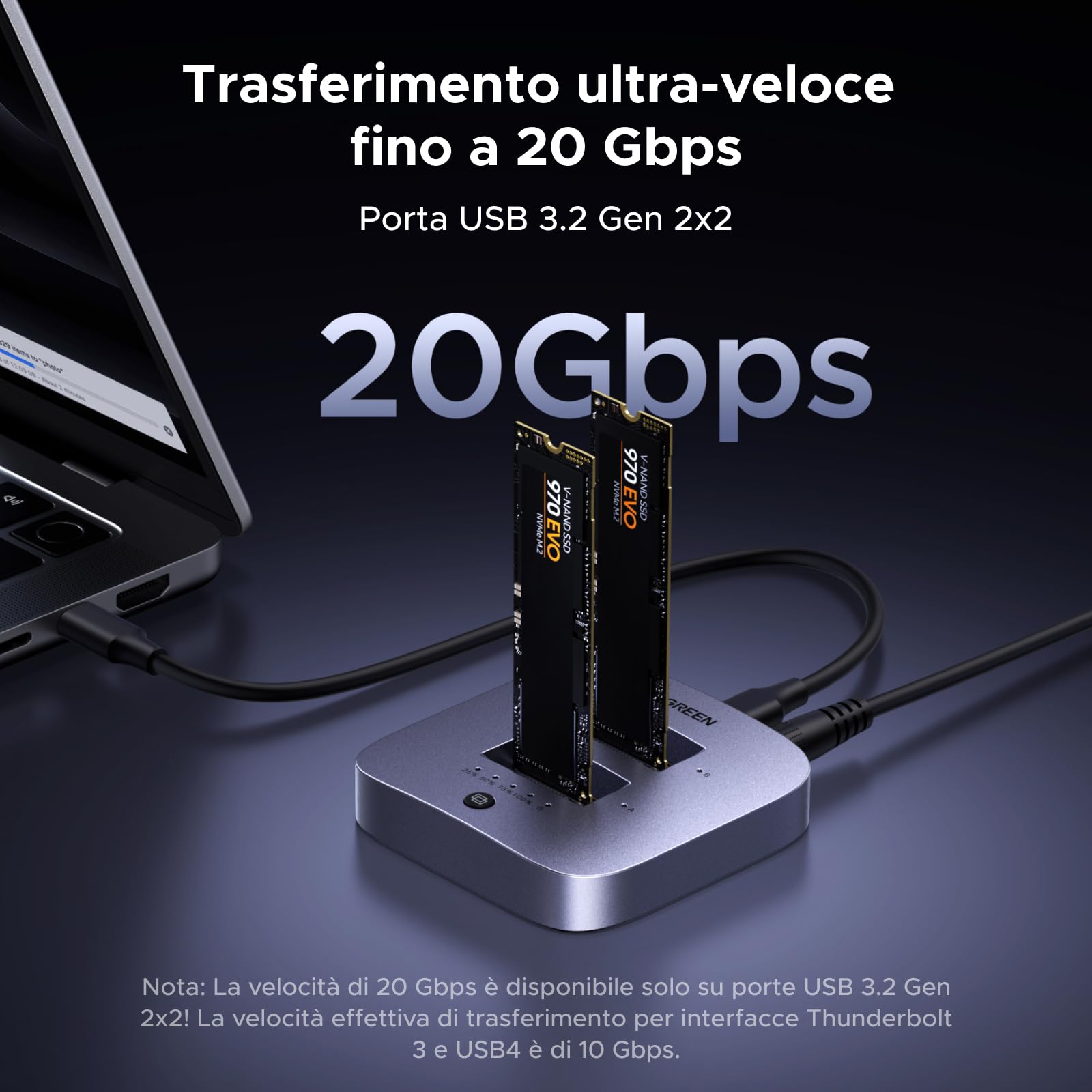 ugreen-stazione-di-docking-m-2-nvme-dual-bay-20gbps-usb-c-con-clonazione-offline image 2