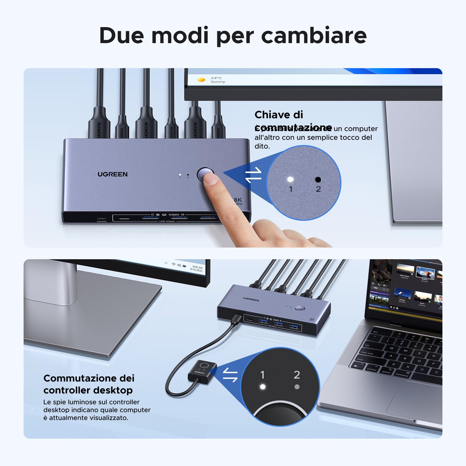 ugreen-switch-kvm-displayport-2x1-8k-60hz-con-4-porte-usb-5gbps image 6