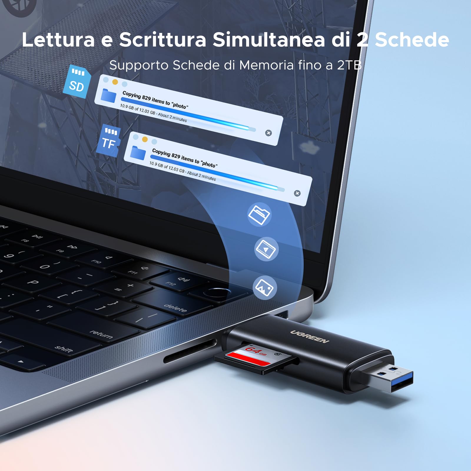 ugreen-lettore-schede-sd-4-0-uhs-ii-usb-c-usb-a-312mb-s-alluminio-sd-microsd-2tb image 6