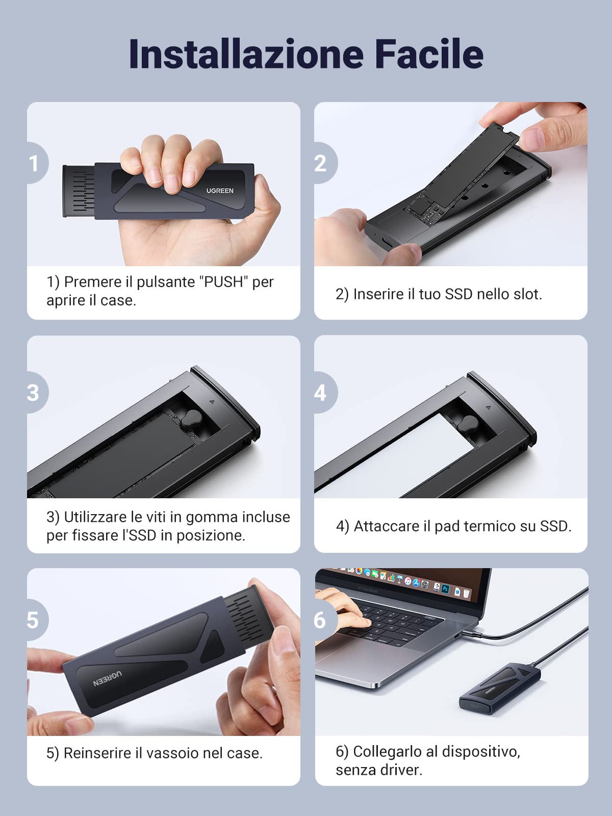 ugreen-case-ssd-m-2-nvme-pcie-usb-c-10gbps-2tb-installazione-senza-attrezzi image 7