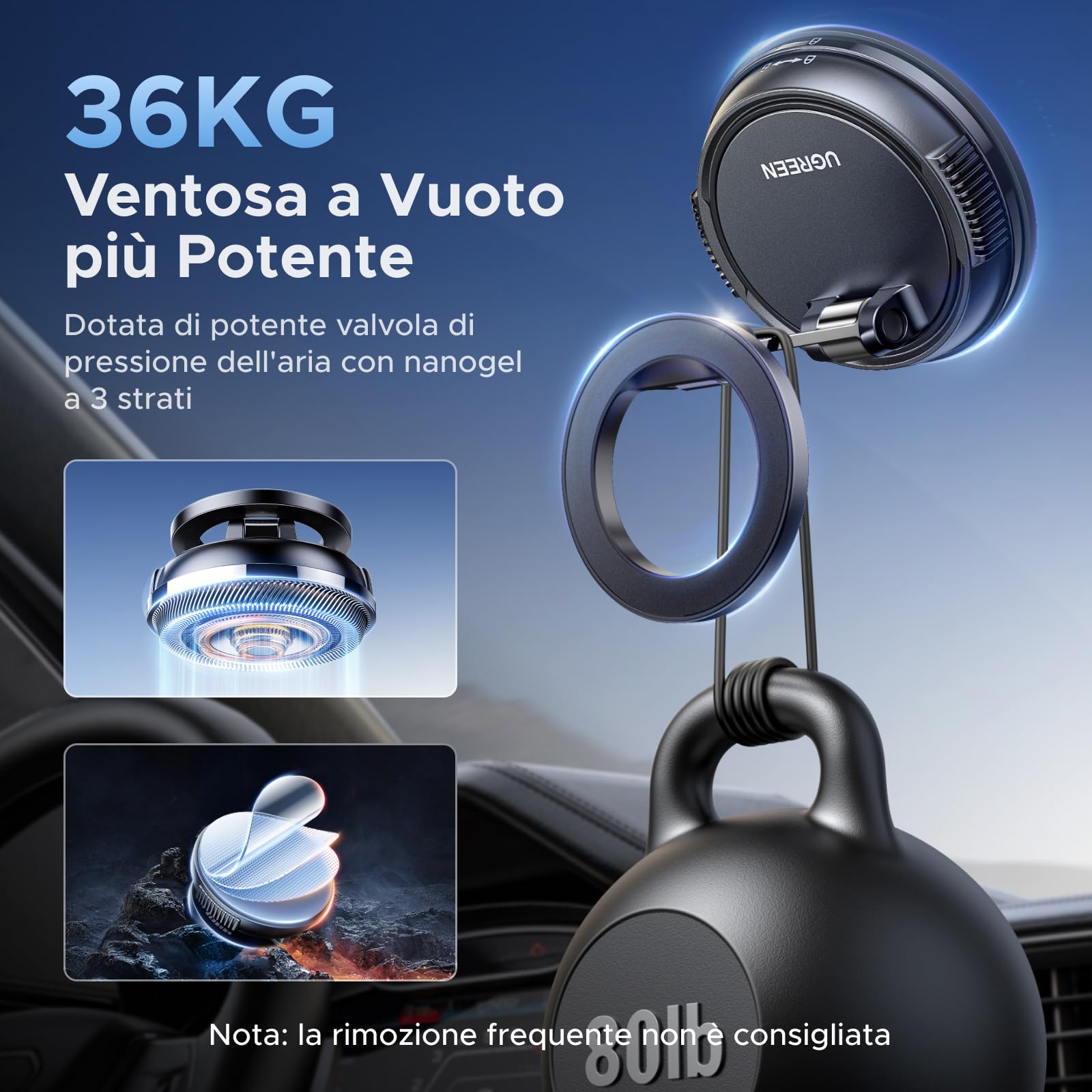 ugreen-supporto-telefono-auto-magnetico-magsafe-360-ventosa-nero image 3