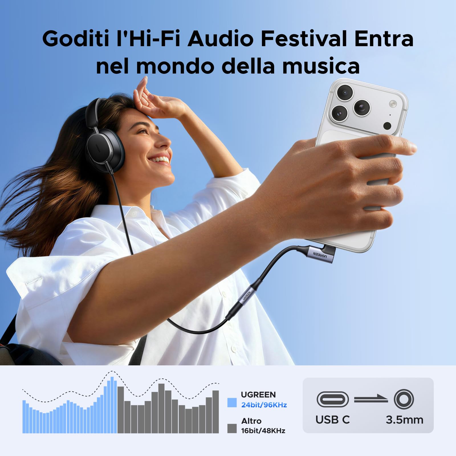 ugreen-adattatore-usb-c-a-jack-audio-3-5mm-90-gradi-con-dac-hi-fi image 2