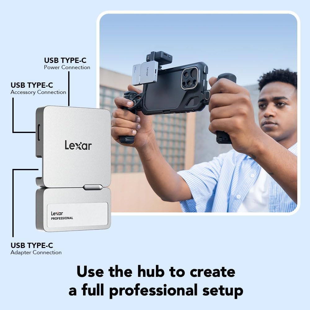 lexar-professional-go-ssd-portatile-1tb-con-hub-usb-c-1050mb-s-argento image 2