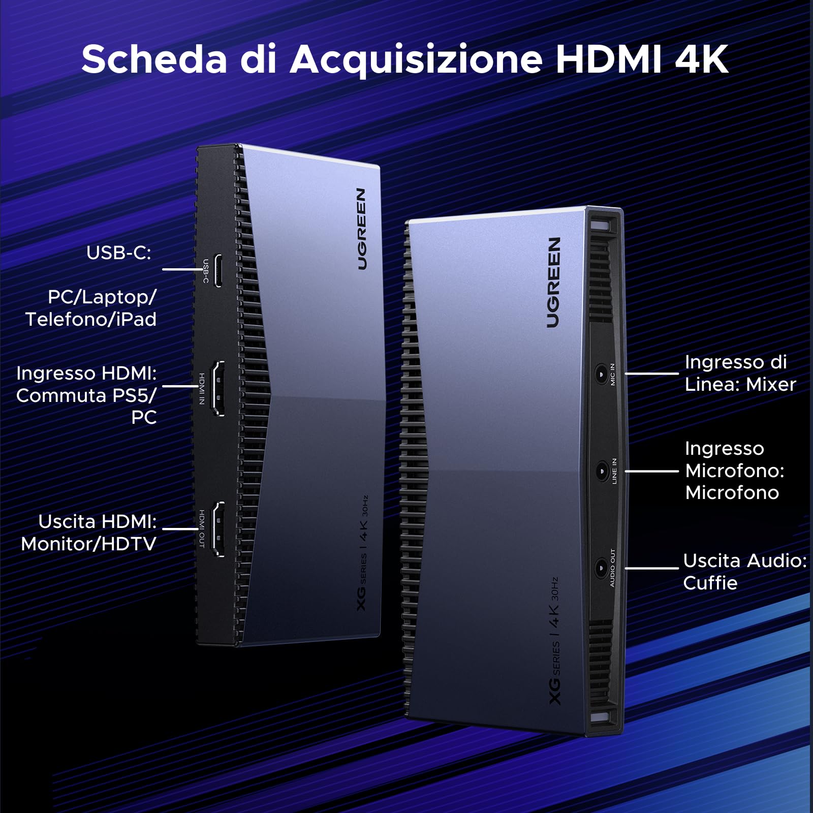 ugreen-scheda-di-acquisizione-video-hdmi-4k-30hz-usb-c-3-2-con-loopout-4k-60hz image 2