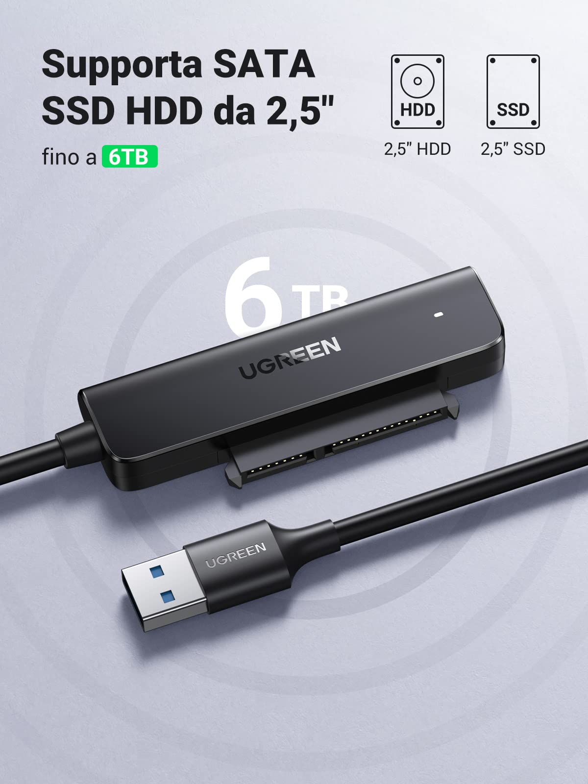 ugreen-adattatore-sata-usb-3-0-per-ssd-hdd-2-5-fino-a-6tb-5gbps image 3