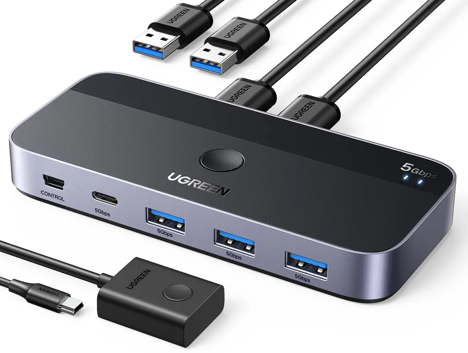 ugreen-switch-kvm-usb-3-0-5-gbps-2-in-4-out-con-controllo-da-tavolo image 1