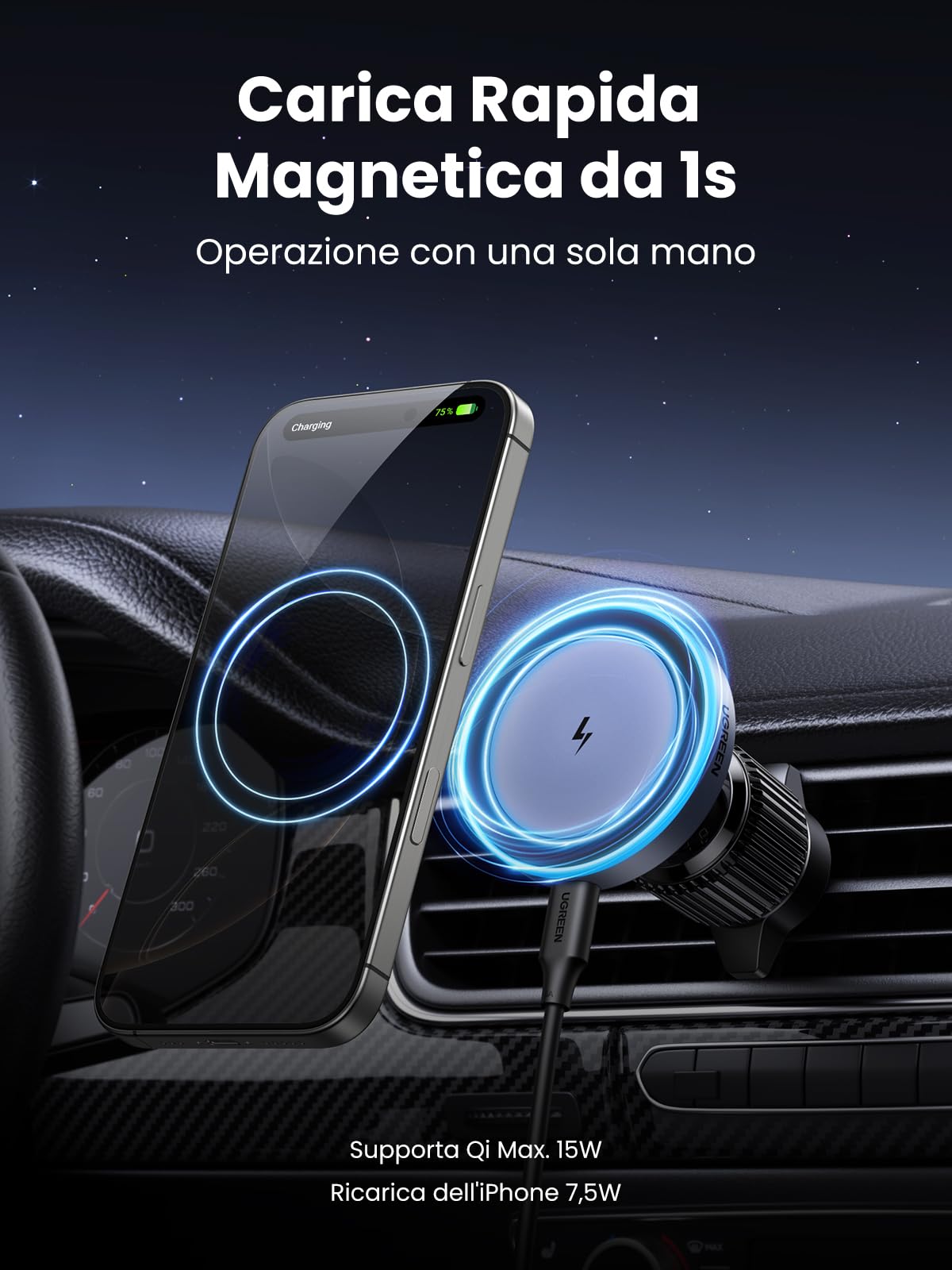 ugreen-supporto-auto-magnetico-2in1-con-ricarica-wireless-15w image 5