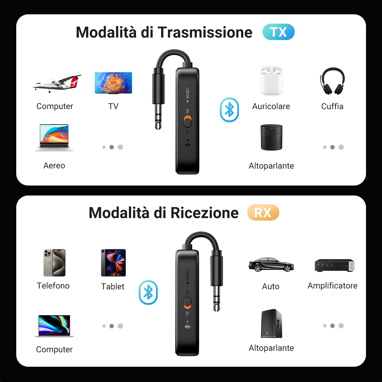ugreen-trasmettitore-ricevitore-bluetooth-5-3-jack-2-in-1-aptx-28h-con-adattator image 3