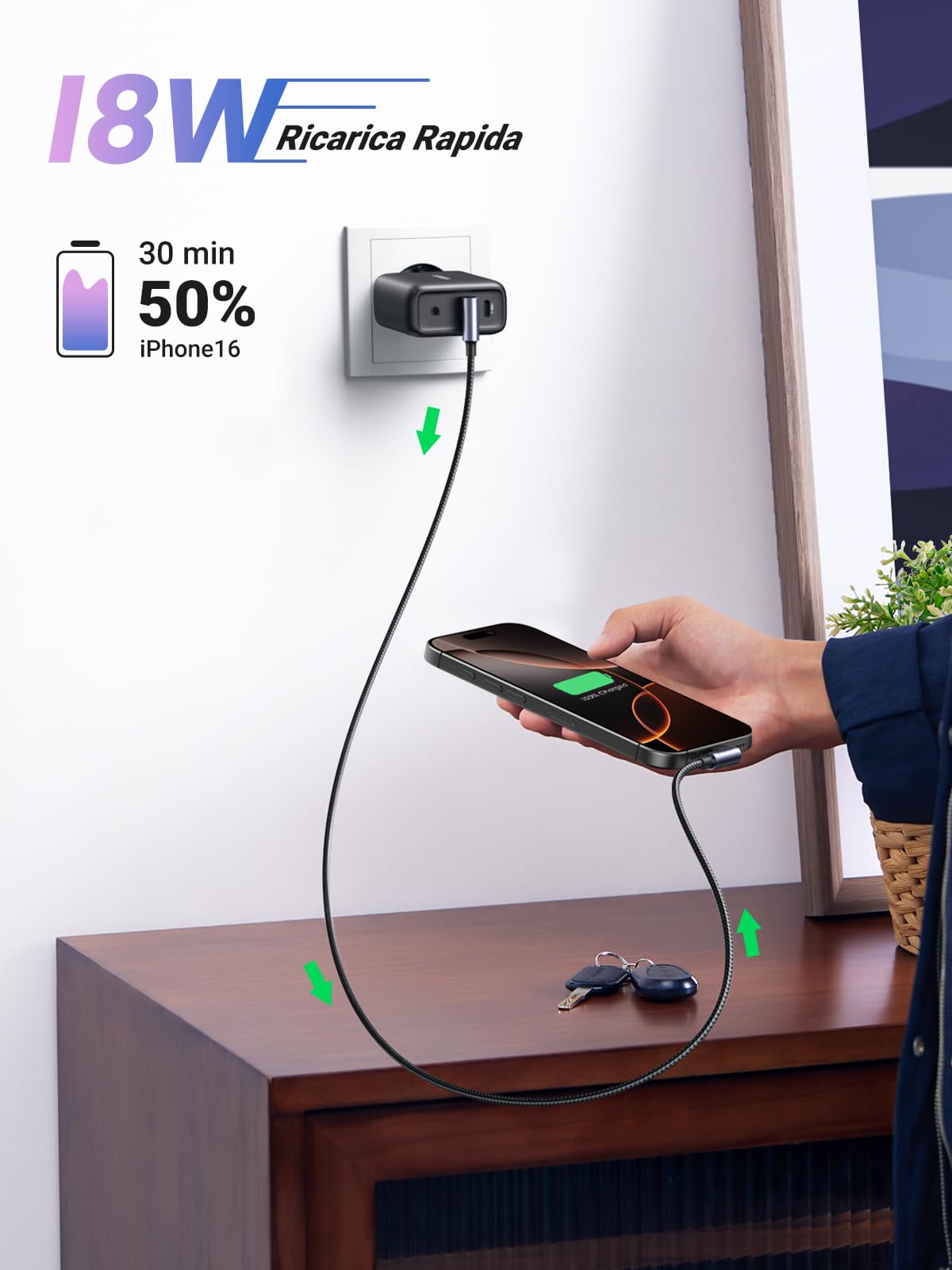 ugreen-cavo-usb-a-a-usb-c-90-gradi-3a-qc3-0-nylon-0-5m-480mbps image 2