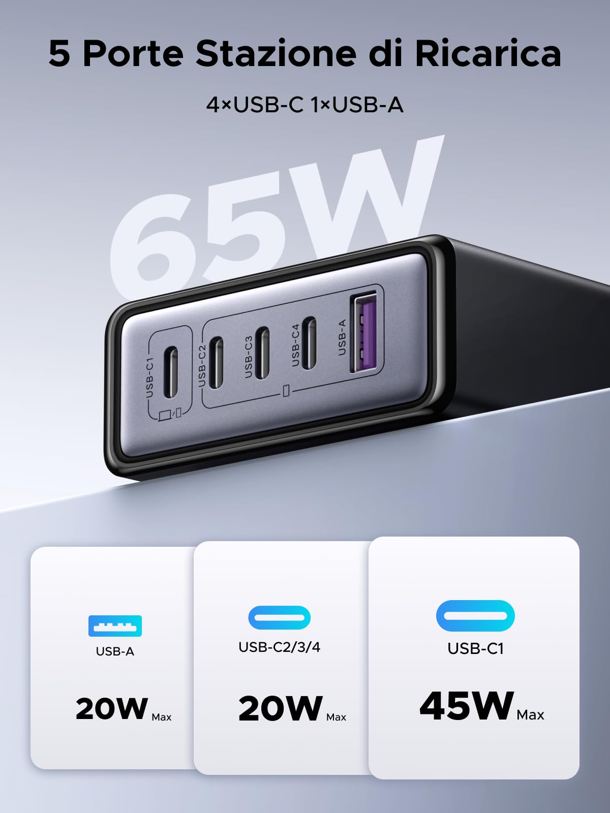 ugreen-zapix-65w-stazione-di-ricarica-usb-c-gan-5-porte-pd-3-0-pps image 2