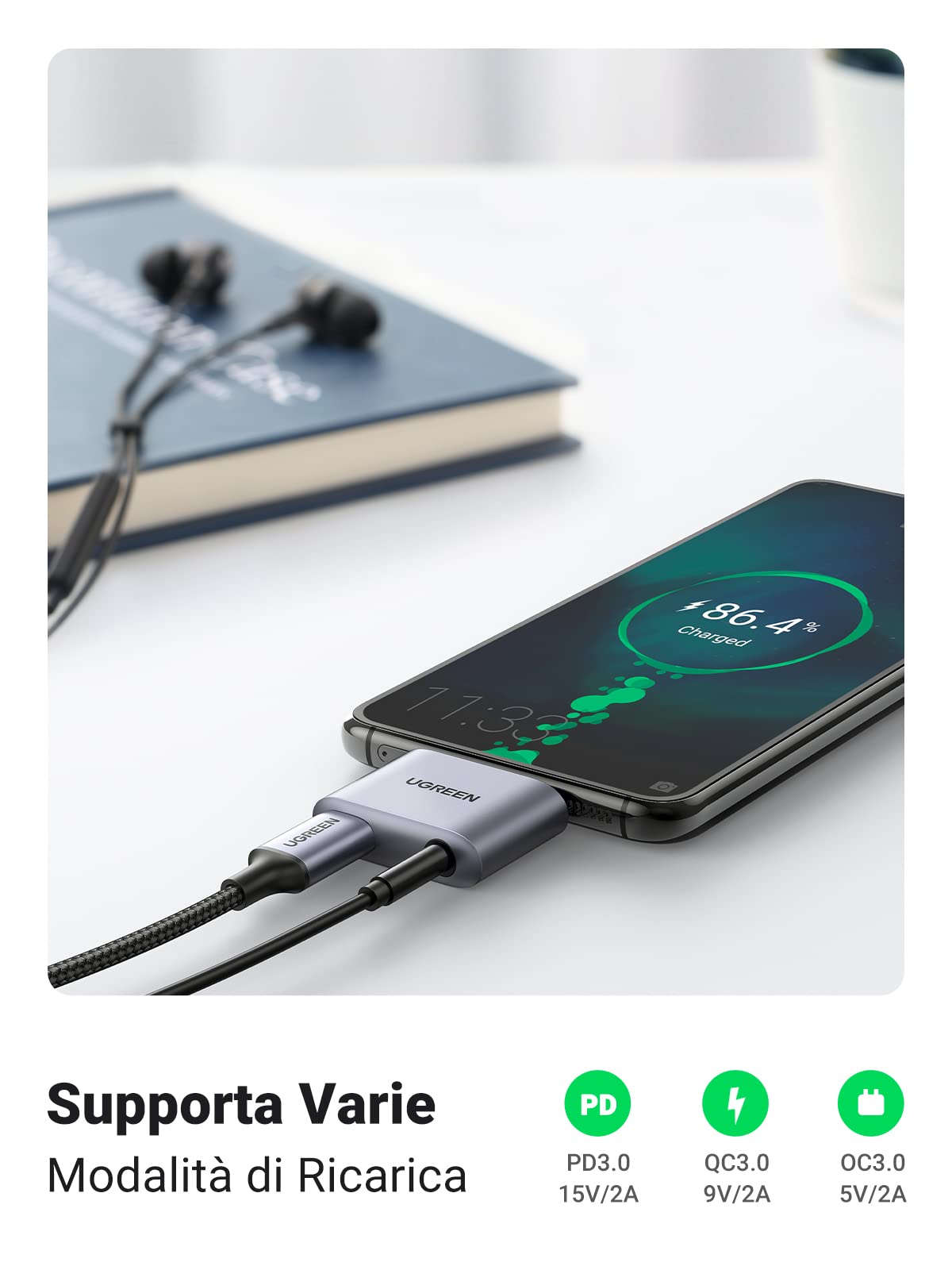 ugreen-adattatore-usb-c-a-jack-3-5mm-ricarica-pd-30w-2-in-1-con-chip-dac image 4