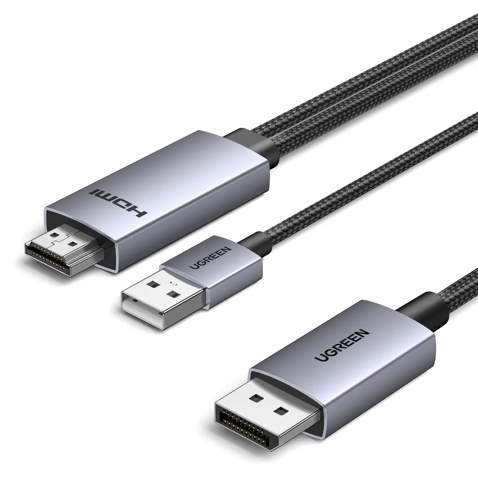 ugreen-cavo-hdmi-a-displayport-4k-60hz-2m-con-alimentazione-usb-a image 1
