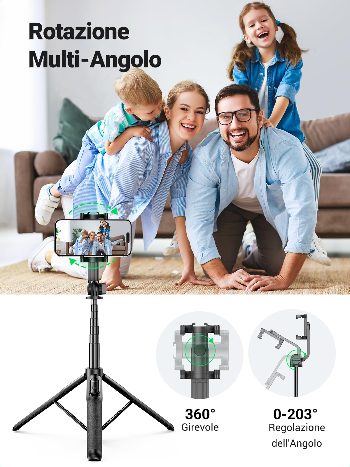 ugreen-treppiede-selfie-stick-bluetooth-3-in-1-estensibile-150cm-con-telecomando image 3