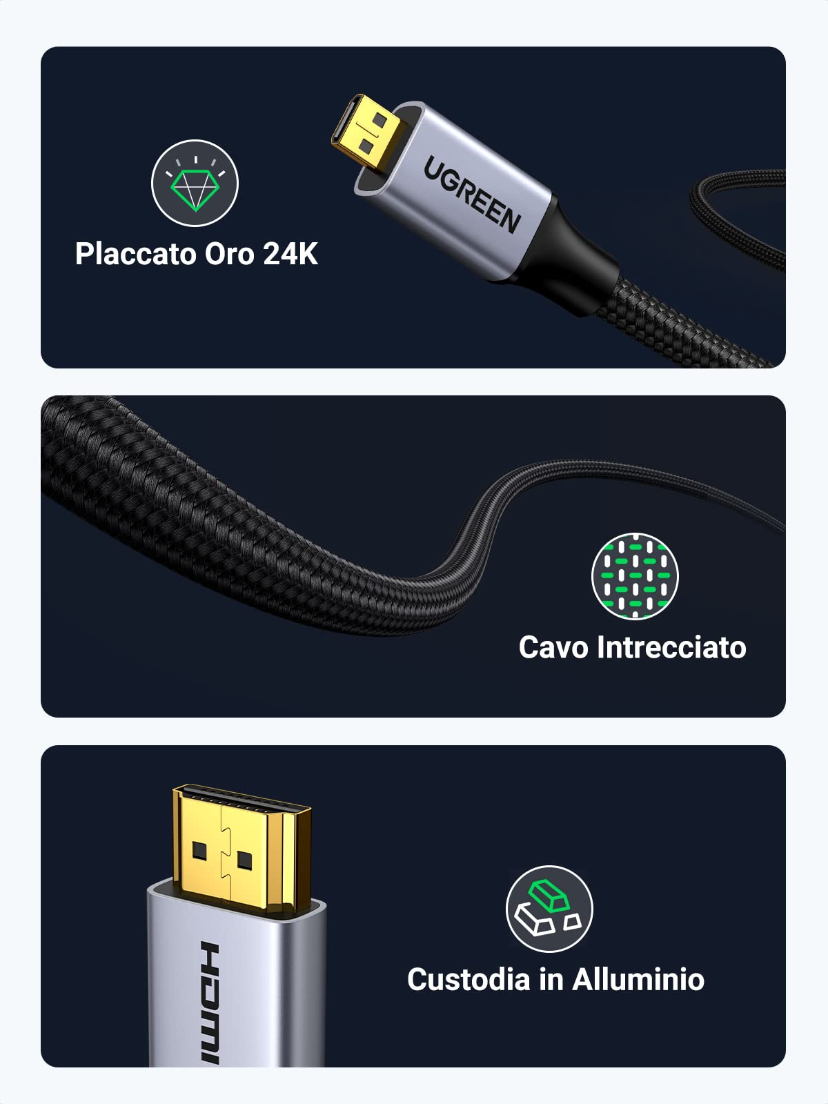ugreen-cavo-micro-hdmi-a-hdmi-4k-60hz-1-m-maschio-maschio-nylon-arc-hdr image 5