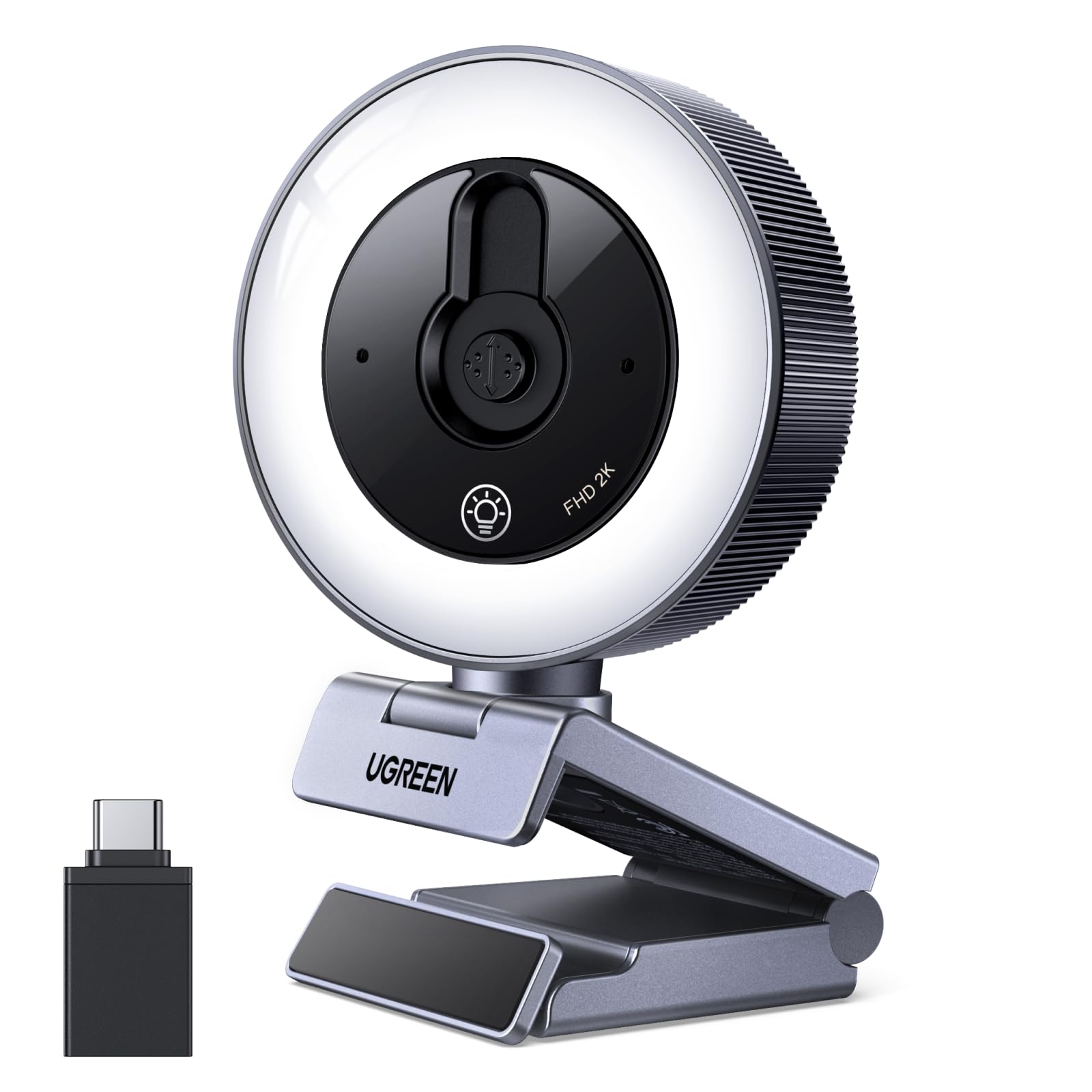 ugreen-webcam-2k-30fps-con-luce-led-e-doppio-microfono-usb-a-c image 1