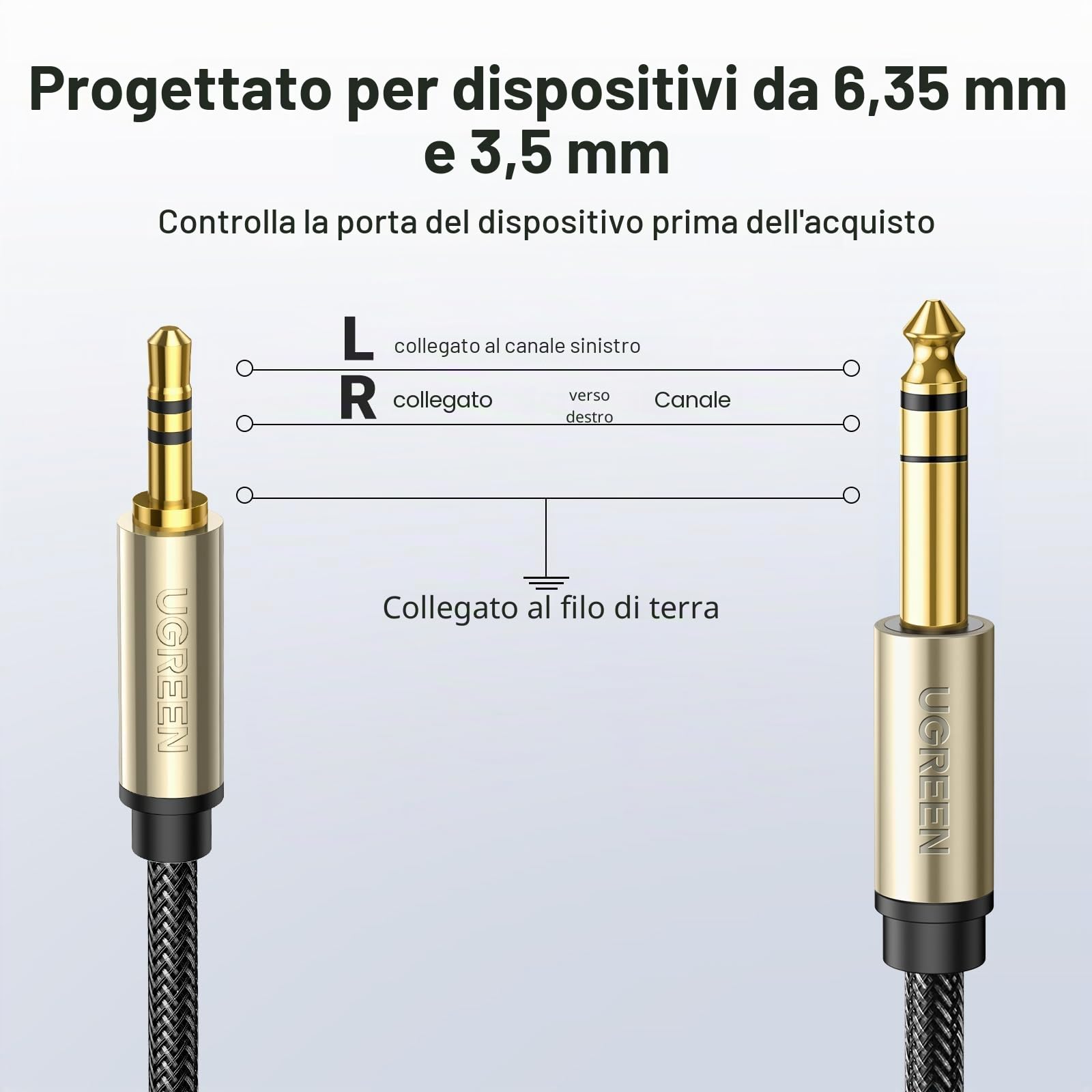 ugreen-cavo-audio-jack-3-5mm-a-6-35mm-2m-stereo-in-nylon-intrecciato image 7