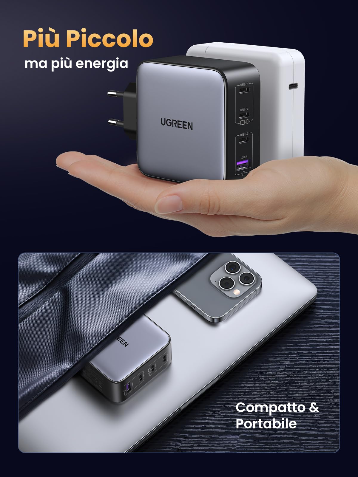 ugreen-nexode-caricatore-gan-100w-4-porte-3x-usb-c-usb-a-pd-3-0-per-macbook-ipho image 5