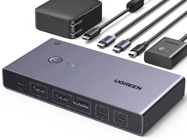 ugreen-switch-kvm-hdmi-2-0-4k-60hz-2-pc-2-monitor-con-hub-usb-3-0-4-porte image 1