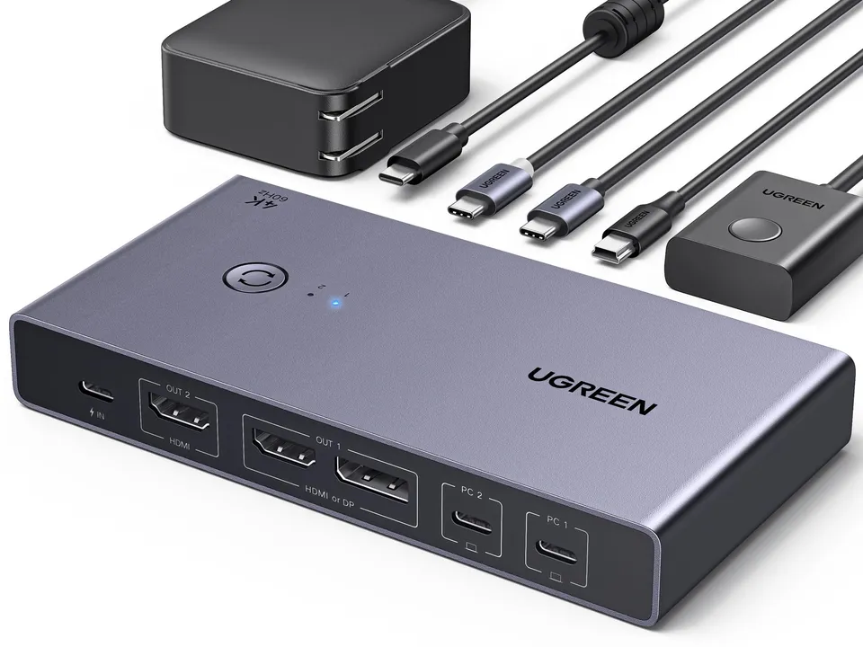 ugreen-switch-kvm-hdmi-2-0-4k-60hz-2-pc-2-monitor-con-hub-usb-3-0-4-porte image 1