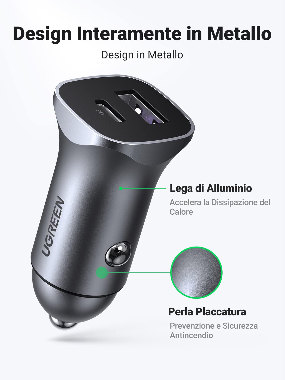 ugreen-caricatore-auto-usb-c-30w-2-porte-pd-qc-3-0-con-cavo-usb-a-usb-c-1m image 5