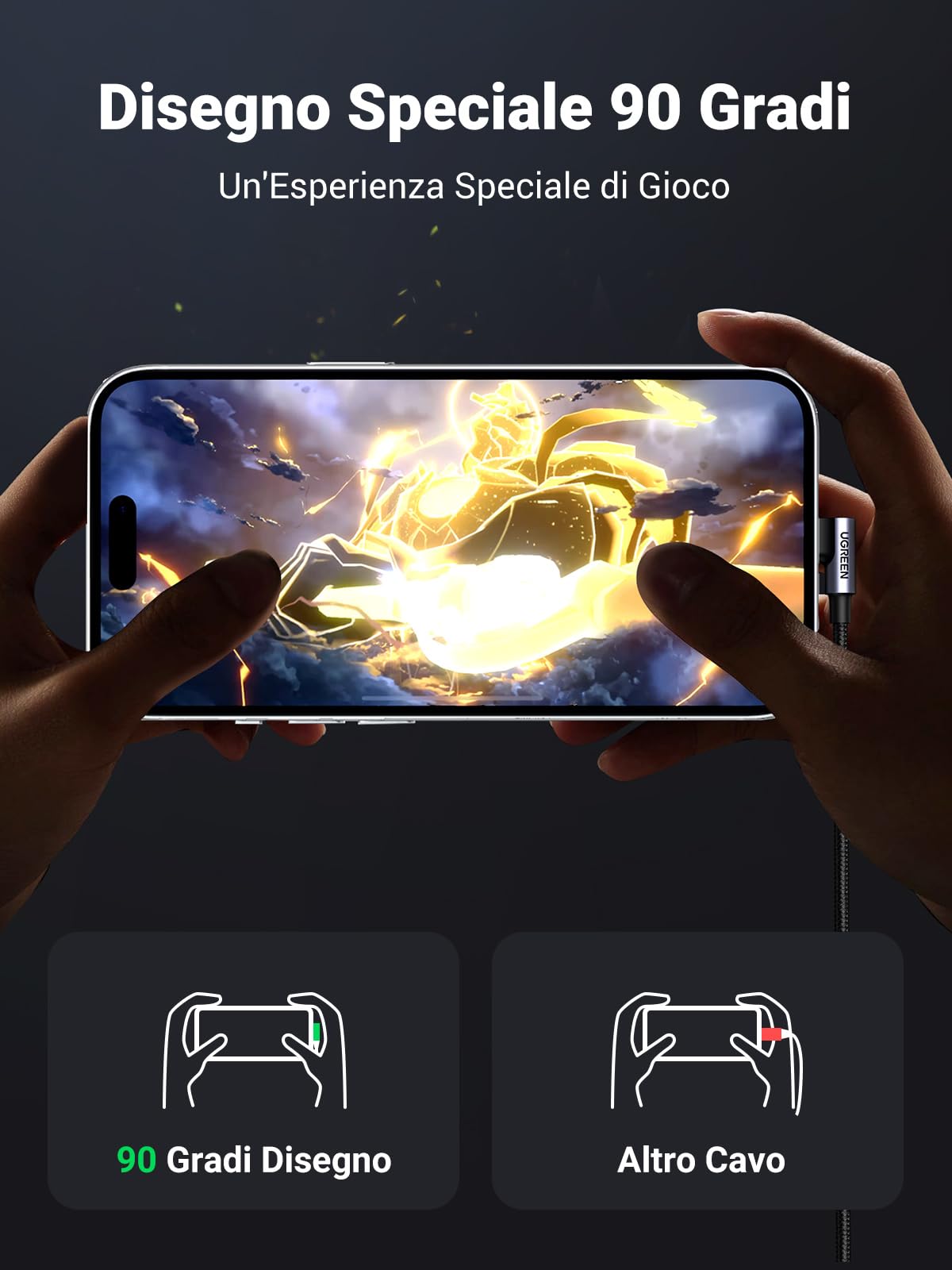 ugreen-cavo-usb-a-a-usb-c-90-gradi-3a-qc3-0-nylon-0-5m-480mbps image 3