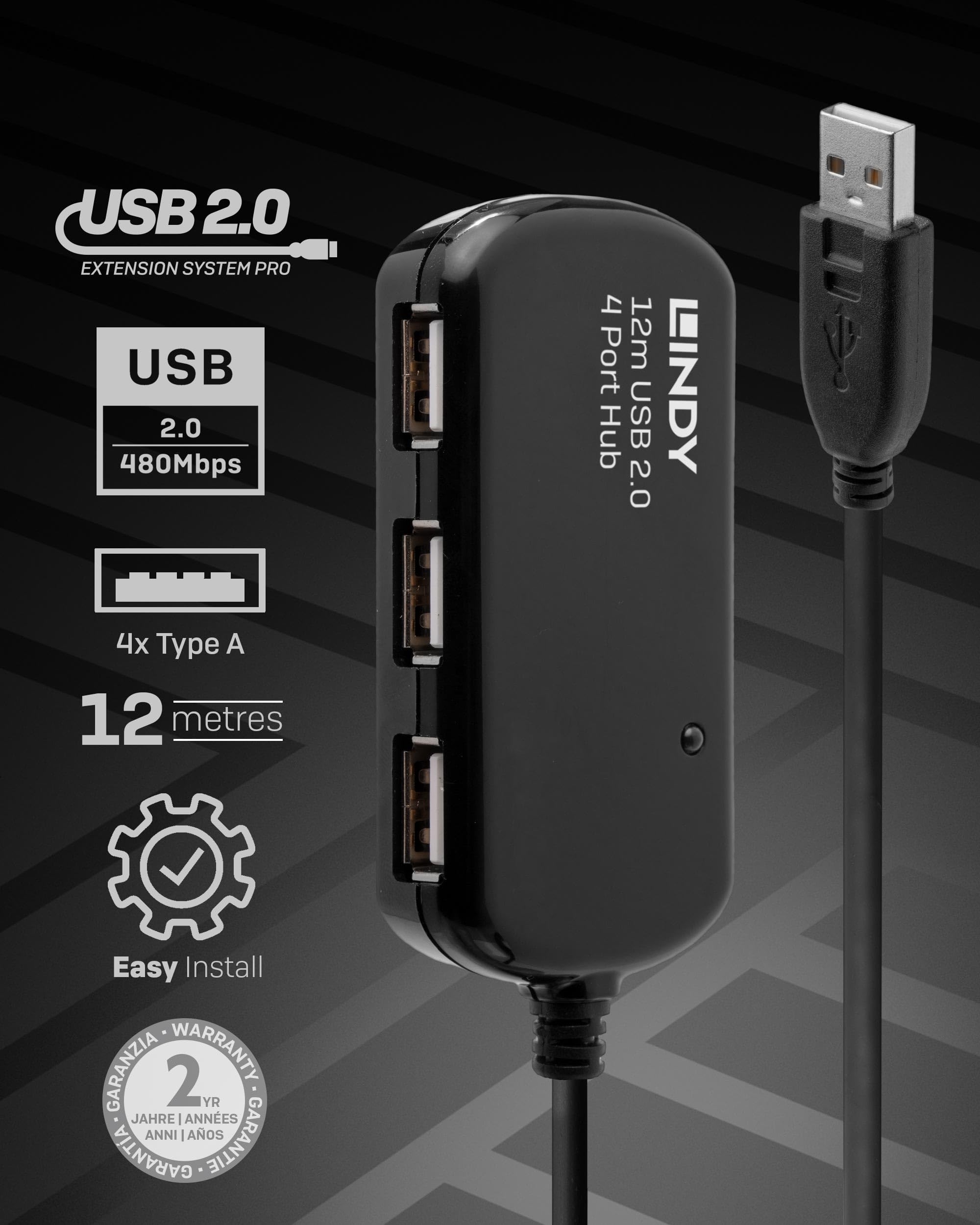 lindy-42783-prolunga-attiva-usb-2-0-con-hub-pro-12m image 2