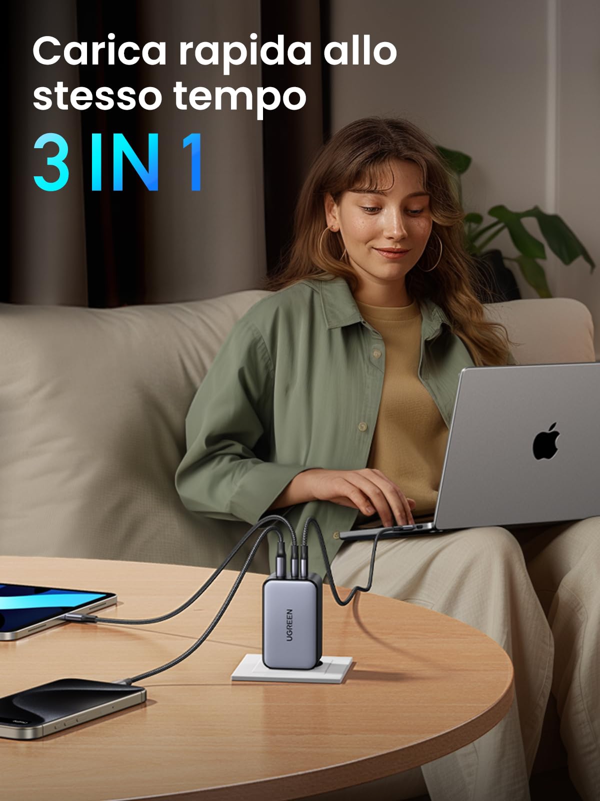 ugreen-nexode-100w-caricatore-usb-c-gan-3-porte-pd-3-0-compatto image 3