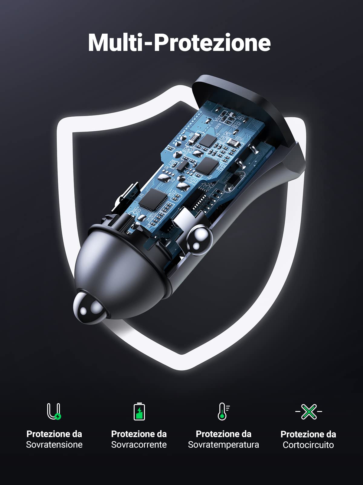 ugreen-caricatore-auto-usb-c-30w-2-porte-pd-qc-3-0-con-cavo-usb-a-usb-c-1m image 7