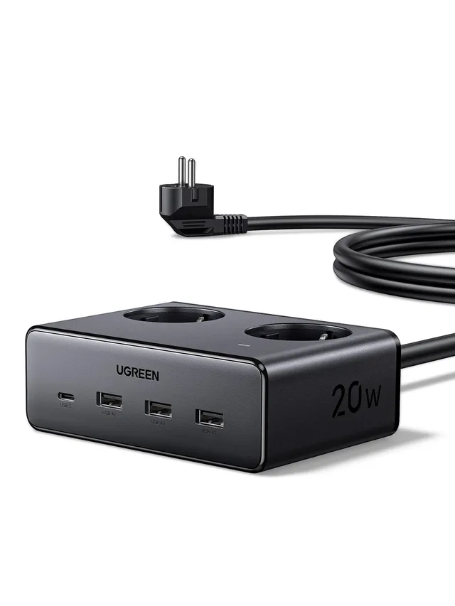 ugreen-ciabatta-multipresa-6-in-1-3680w-con-2-prese-ac-4-usb-pd-20w-cavo-1-5m image 1