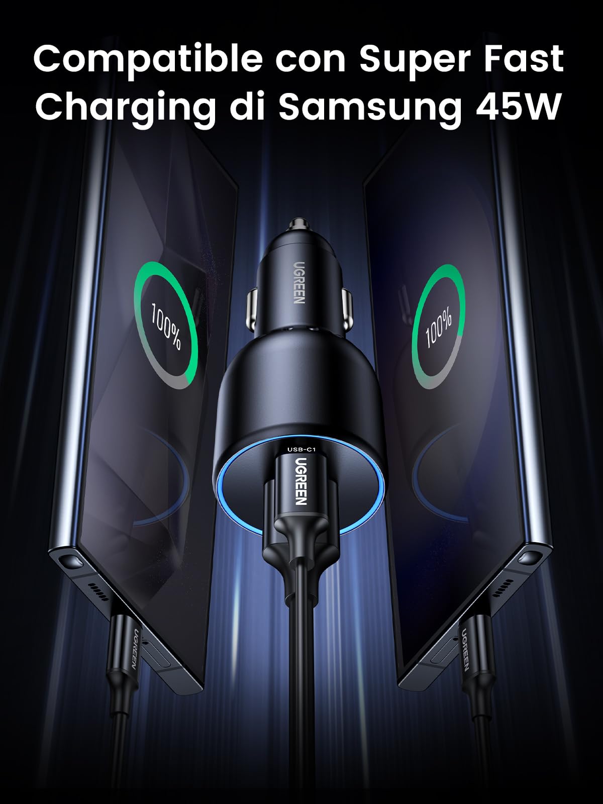 ugreen-caricatore-auto-130w-usb-c-100w-cavo-100w-pd-qc-3-0 image 3