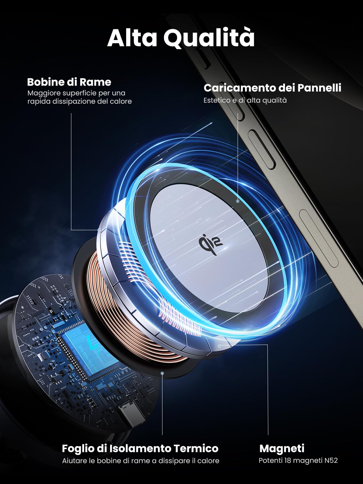 ugreen-magflow-qi2-15w-caricatore-wireless-magnetico-da-auto-per-bocchetta-aria image 8