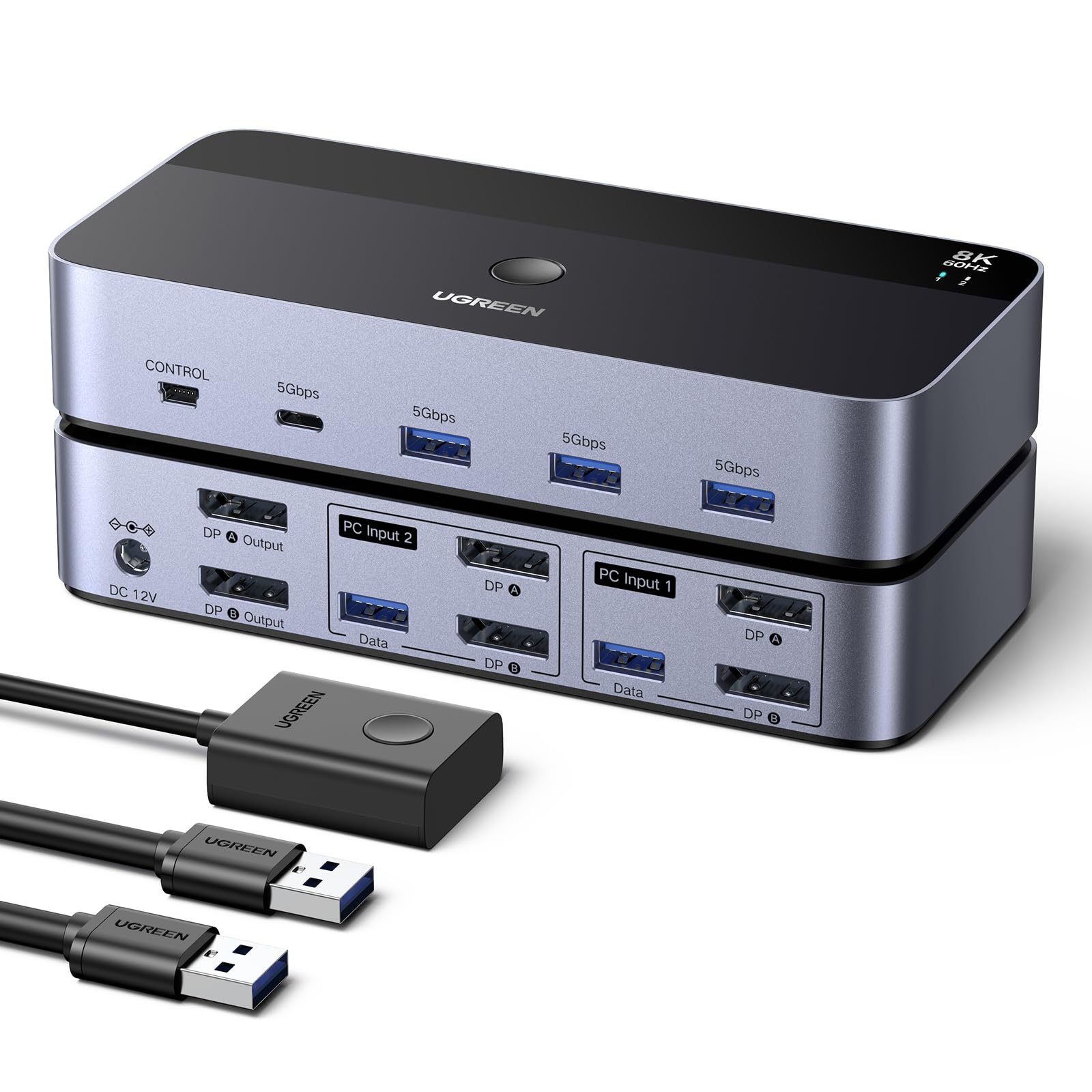 ugreen-switch-kvm-displayport-2x2-8k60hz-con-hub-usb-5gbps image 1