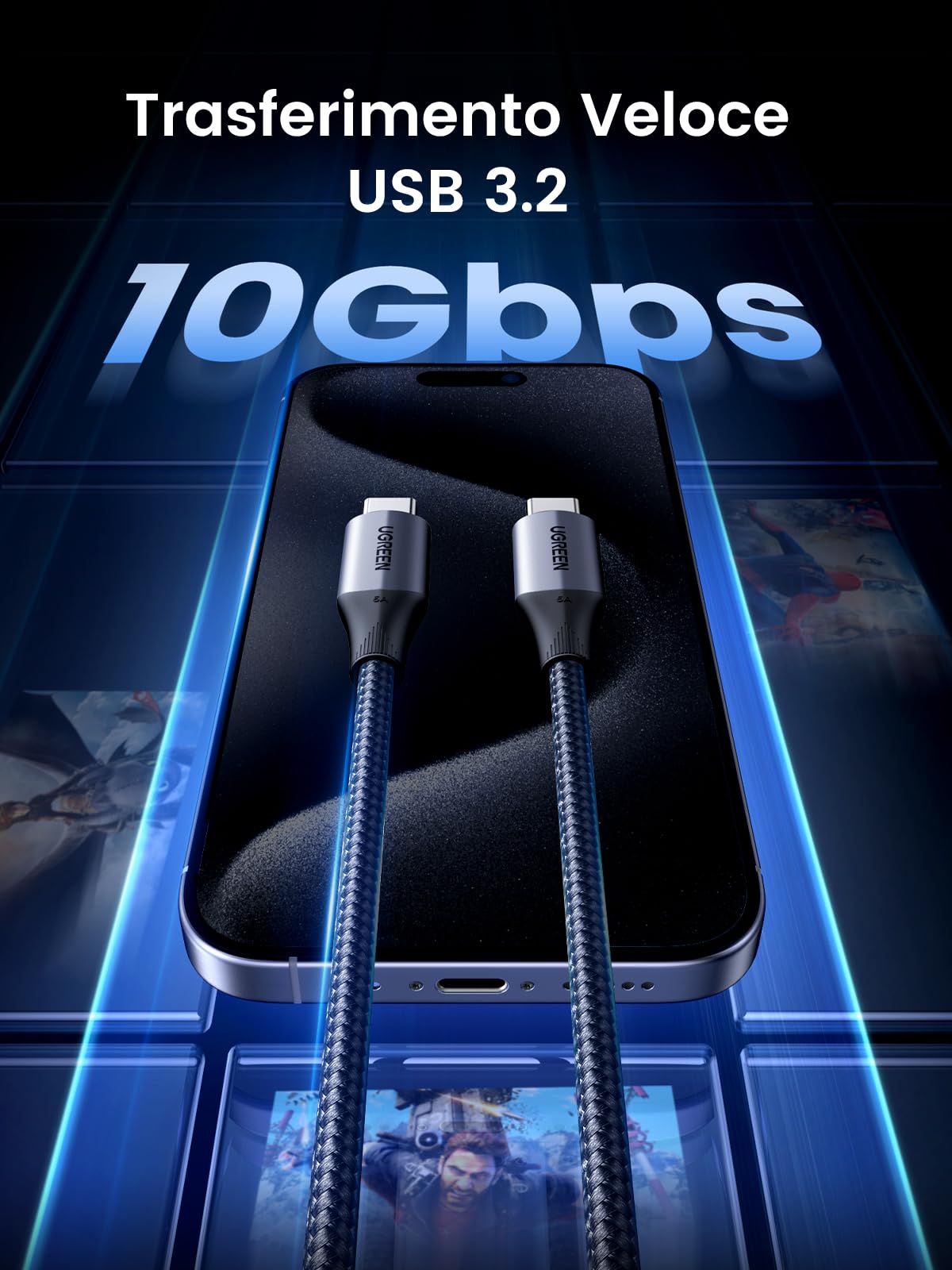 ugreen-nexode-cavo-usb-c-a-usb-c-3-2-10gbps-4k-60hz-240w-1m-nylon image 3