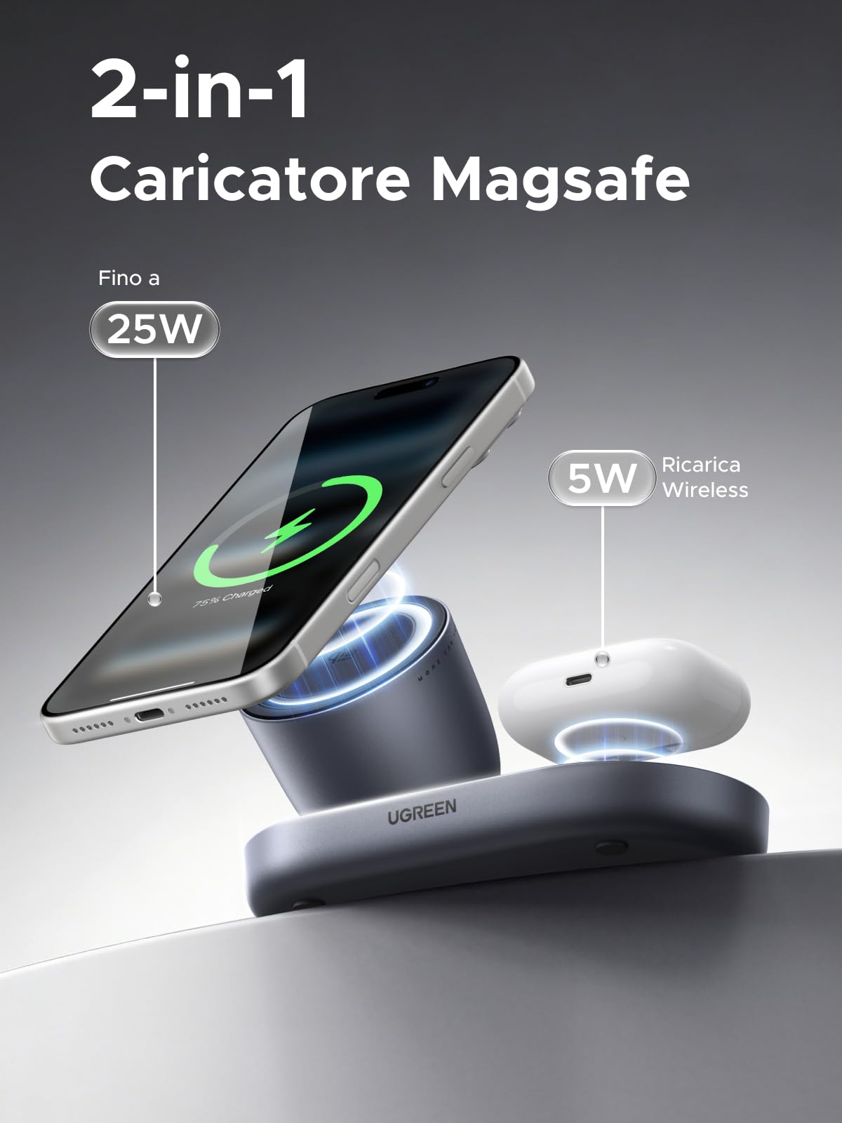 ugreen-zapix-qi2-caricatore-wireless-2-in-1-magsafe-25w-nero image 3