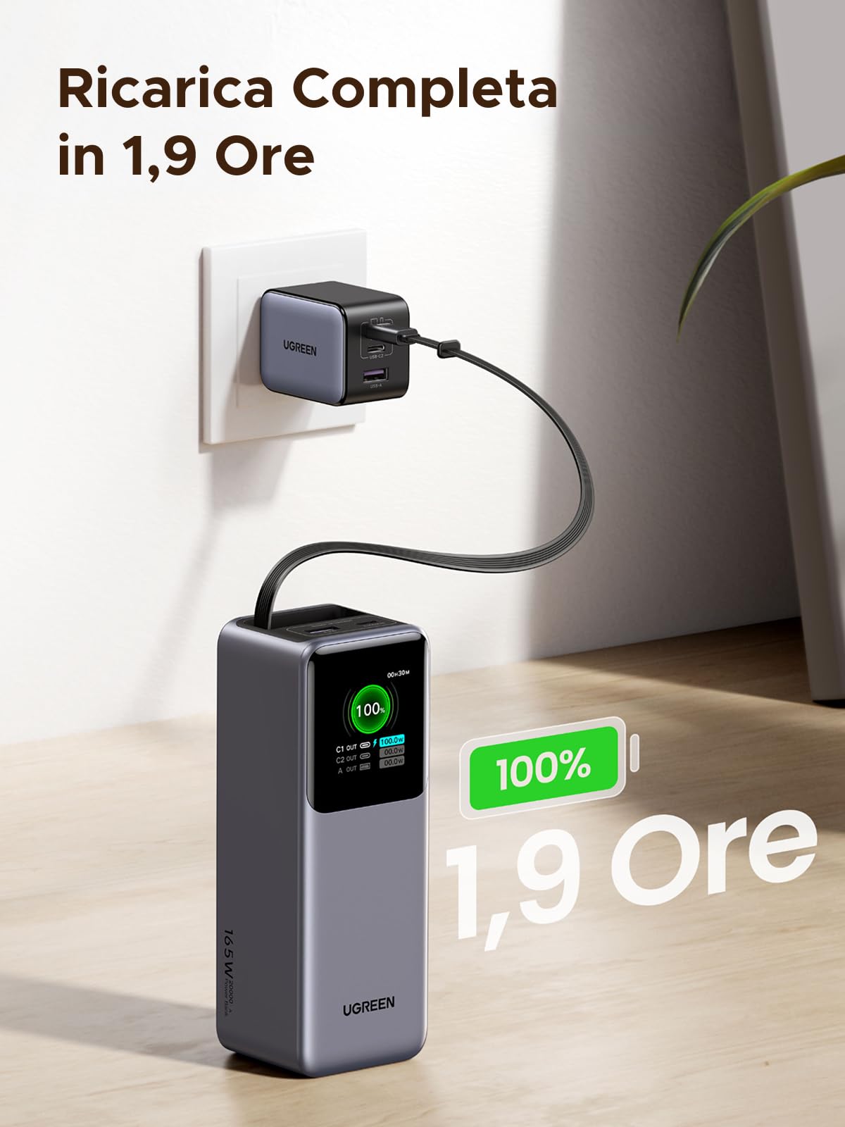 ugreen-nexode-pro-power-bank-20000mah-165w-usb-c-100w-con-cavo-retrattile image 5