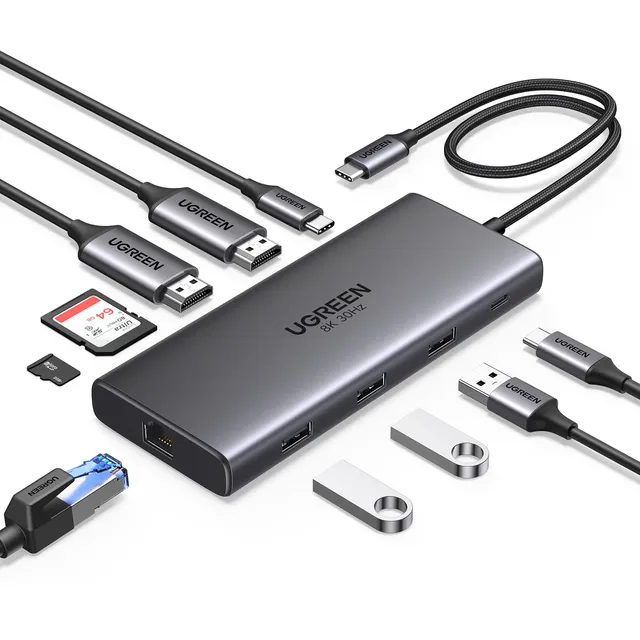 ugreen-revodok-pro-210-hub-usb-c-10-in-1-doppio-hdmi-4k60hz-8k30hz-pd-100w-ether image 1